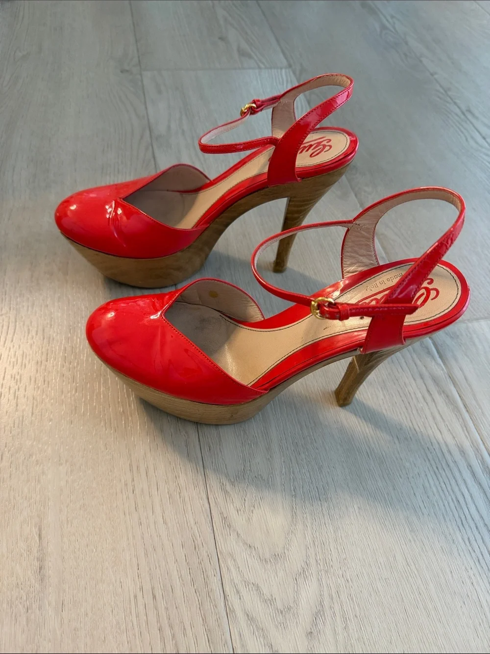 Gucci Red Patent Platform Slingback Heels